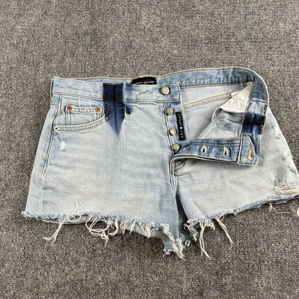 Lucky Brand Jean Shorts Womens 2 Mom High Rise Distressed Raw Hem 32 Waist Boho